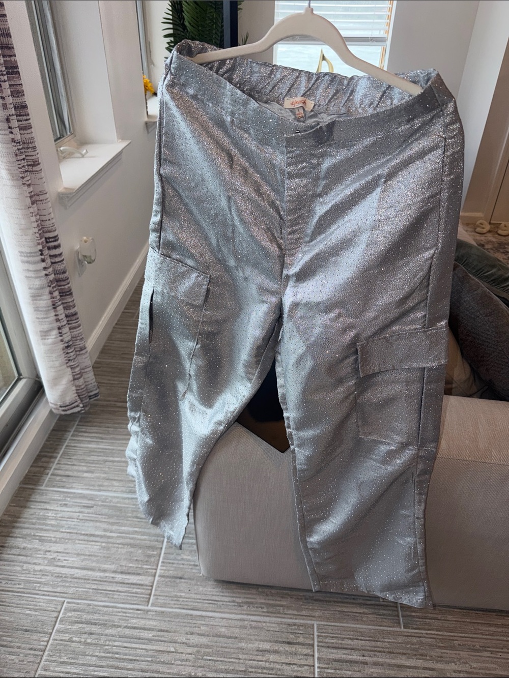 Metallic Silver Men’s Cargo Pants - Shimmery Workwear Style
